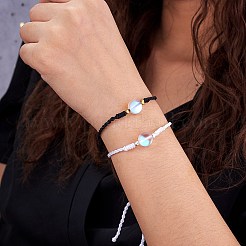 2шт 2 цвета синтетический лунный камень круглый браслет-слайдер из бисера&nbsp;BJEW-SW00057-02