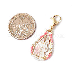 Пасхальная капля стеклянный бисер и эмалированный кролик подвеска украшения HJEW-MZ00187-05