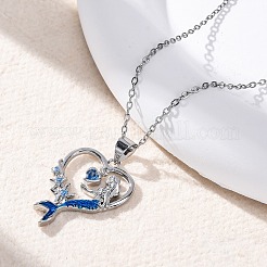 Женские ожерелья с подвеской в виде сердца русалки из латуни и синего кубического циркония&nbsp;LS-NJEW-C067-04P