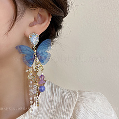 Серьги-гвоздики с кисточками из сплава бабочки и стразами&nbsp;FS-WGD4B48-01