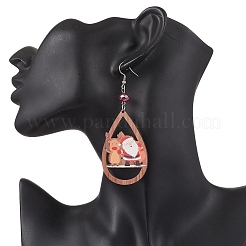 Рождественские деревянные серьги-подвески с принтом EJEW-JE06518