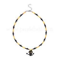 Подвеска в форме черепа и кошки из черного сплава с эмалью на Хэллоуин NJEW-JN05579