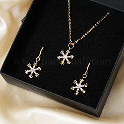 Элегантные серьги-кольца и ожерелья с подвесками из латуни с микропаве из прозрачных кубических цирконий в форме снежинки для женщин ET8021-1