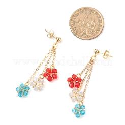 Серьги-гвоздики с кисточками в виде цветка из гальванического стекла&nbsp;EJEW-JE06864