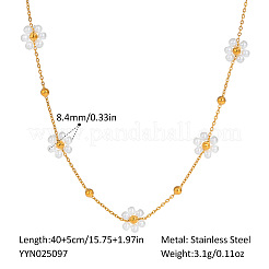 Женские ожерелья-цепочки с белыми цветами из искусственного жемчуга 304 из нержавеющей стали JG5548-1