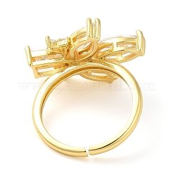 Стойка покрытие латунь микро паве цирконий цветок открытые манжеты кольца&nbsp;RJEW-A016-07G