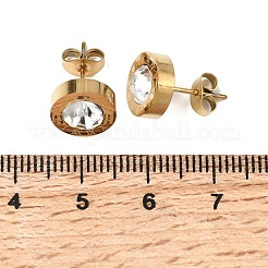 Плоские круглые серьги-гвоздики из нержавеющей стали 304 с кристаллами и стразами для женщин.&nbsp;EJEW-G459-02G