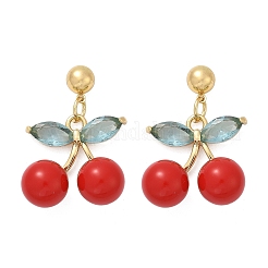 Серьги-гвоздики из вишневой латуни с кубическим цирконием EJEW-Q036-04G