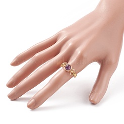 Плетеное кольцо на палец с натуральным аметистом RJEW-TA00042-02