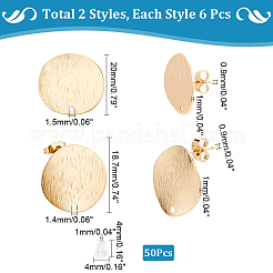6 пара 2 стильных латунных серег-гвоздиков с фурнитурой KK-DC0001-40