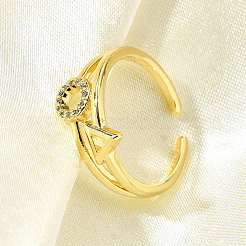 Латунные кольца-манжеты с микропаве и прозрачным цирконием для женщин RJEW-S399-13G