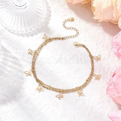 3 шт. 3 стиля двухслойные браслеты на ногу из нержавеющей стали 304 с кисточками для женщин&nbsp;AJEW-AN00704