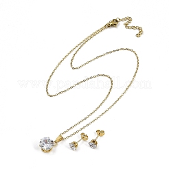 Комплекты ювелирных изделий из нержавеющей стали с вакуумным покрытием 304 и 201 с кубическим цирконием SJEW-F146-02G-03