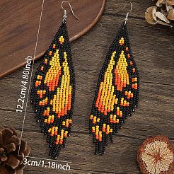 Серьги-гвоздики из бисера ручной работы в стиле бохо с кисточками в форме крыльев бабочки OK8967-2