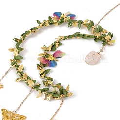 Украшения с подвесками в форме луны из натурального розового кварца и латуни&nbsp;HJEW-K046-08G-04