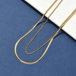 304 нержавеющая сталь плоская цепочка-змейка витая двухслойная цепочка ожерелья NJEW-S453-01G-A