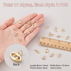 22 шт. 11 стиля латунных подвесок с микропаве из прозрачного кубического циркония FIND-GA0004-46