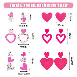 6 комплект из 6 акриловых асимметричных серег в форме сердца EJEW-FI0001-66
