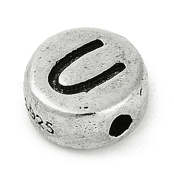 925 плоская круглая бусина из стерлингового серебра с буквами STER-G044-01AS-U