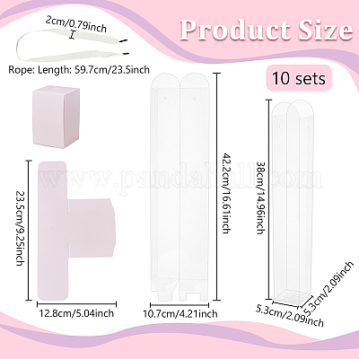 5 шт. прозрачных пластиковых упаковочных коробок для цветов с бумажными лотками и ручками-лентами&nbsp;CON-WH0107-69C-1