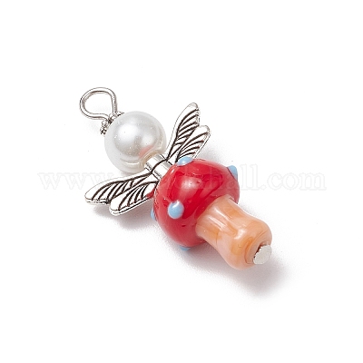 Бусины ручной работы в технике лэмпворк с подвесками из стеклянных жемчужин круглой формы PALLOY-MZ00696-01-1