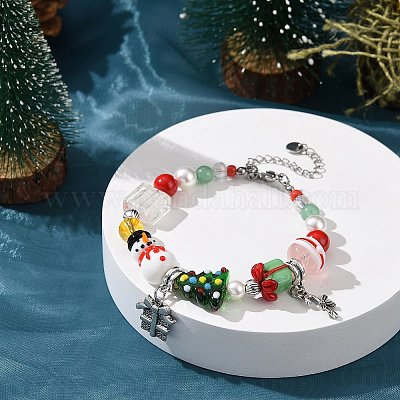 Браслет с подвесками из сплава снеговика и леденца BJEW-TA00265-1