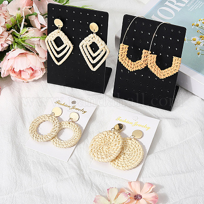 4 пара сережек-гвоздиков из ротанга в 4 стилях EJEW-SP0001-16B-1