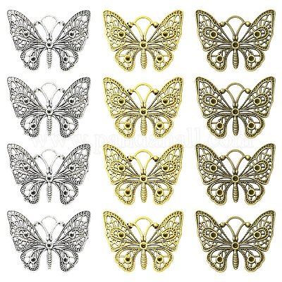 15 шт. подвеска в виде бабочки из сплава в тибетском стиле с двумя вариантами оправ для страз&nbsp;TIBEP-YW0002-23-1