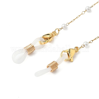 Цепочки для очков из нержавеющей стали 304 и искусственного жемчуга из АБС с круглыми звеньями AJEW-EH00400-1