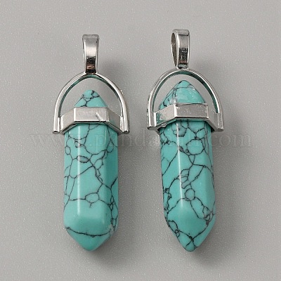 Синтетические бирюзовые окрашенные двойные заостренные подвески G-WH0016-37F-1