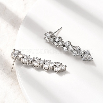 Серьги-гвоздики с кисточками из латуни с микропаве из прозрачных кубических цирконий EJEW-P322-11P-1