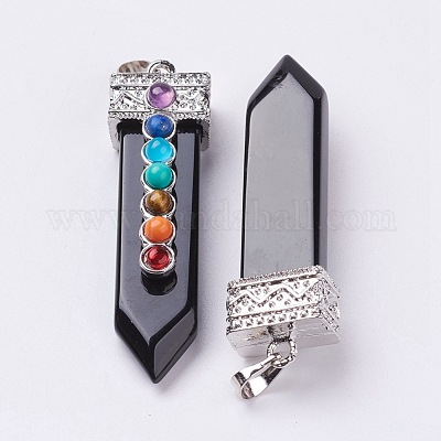 Натуральный обсидиан с синтетическими и натуральными смешанными каменными чакрами большие подвески G-E415-A12-1