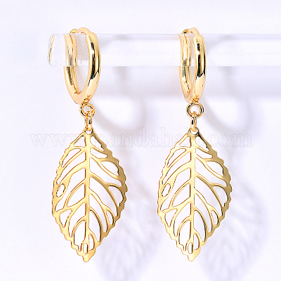 Простые серьги-кольца из нержавеющей стали 201 в форме листа RL4591-1