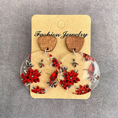 Серьги-гвоздики из прозрачного акрила и дерева FS-WG0124A-01-1