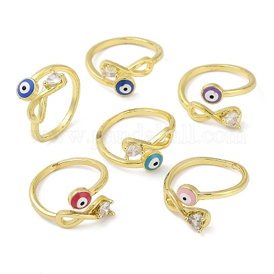 Кольца-манжеты из латуни с микропаве из прозрачного кубического циркония и эмалью для женщин RJEW-L113-031G-1