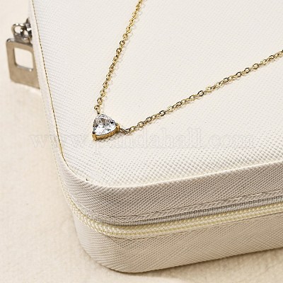 Ожерелья из нержавеющей стали 304 с треугольным кулоном из кубического циркония для женщин NJEW-Z064-02G-1