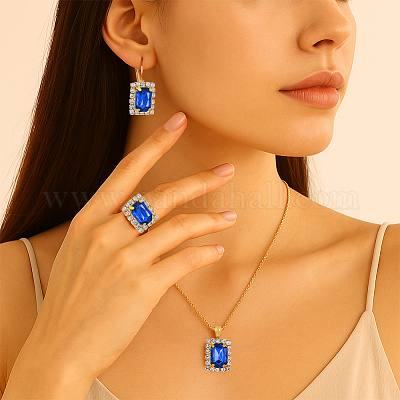 Комплект украшений из 4 цветного прямоугольного страза SJEW-HY0001-12-1