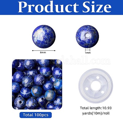 100 шт. круглые бусины из натурального лазурита с прочной эластичной эластичной нитью G-SZ0002-36-1
