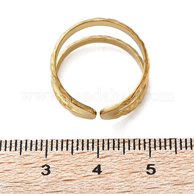 Ионное покрытие (ip) 304 нержавеющая сталь двойная линия открытое манжетное кольцо для женщин RJEW-S405-200G-1