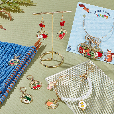 Круглое кольцо из легированной эмали с подвеской в виде фруктов HJEW-PH01892-1