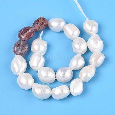 Натуральные клубничные кварцевые самородки и нити из натурального культивированного пресноводного жемчуга PEAR-N023-01A-13-1