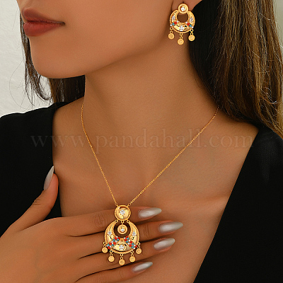 Комплект серег и ожерелий в стиле бохо для женщин с луной из латуни и микропаве из кубических цирконий SC3295-1