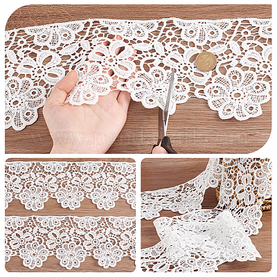 15 ярд хлопковой кружевной ленты с цветочной вышивкой OCOR-WH0086-91B-1