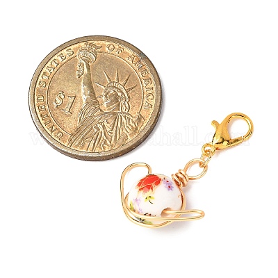 7 шт. подвесных украшений из фарфора и керамики с цветочным принтом ручной работы HJEW-JM04194-1