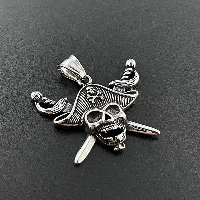 Крутые мужские ожерелья в стиле панк из нержавеющей стали 304 с изображением пиратского черепа BD7162-1