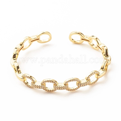 Прозрачный кубический цирконий полый овальный браслет-манжета BJEW-B054-01G-1