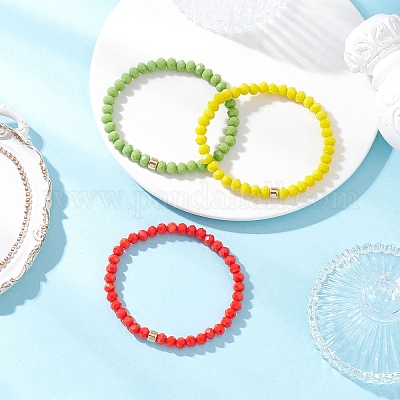 3 шт. Рождественские браслеты-рондели из искусственного нефрита и непрозрачного стекла с бусинами-рондель для женщин BJEW-JB12563-06-1