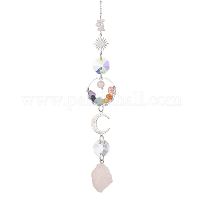 Натуральные самородки розового кварца и стеклянные подвесные ловцы солнца HJEW-JM04489-02-1