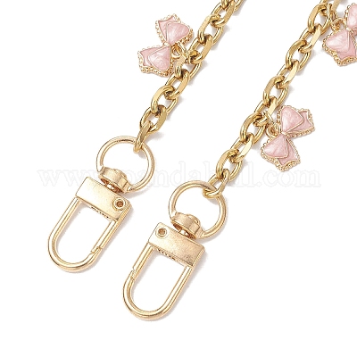 Декоративные цепочки из сплава с розовой эмалью и кисточкой-бантом из нержавеющей стали 304 AJEW-BA00171-01-1