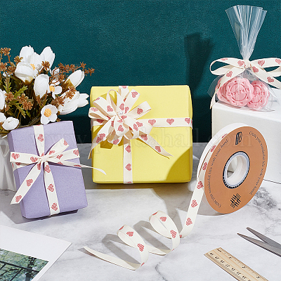 30 ярд хлопковой ленты с принтом в форме сердца OCOR-WH0086-87F-1